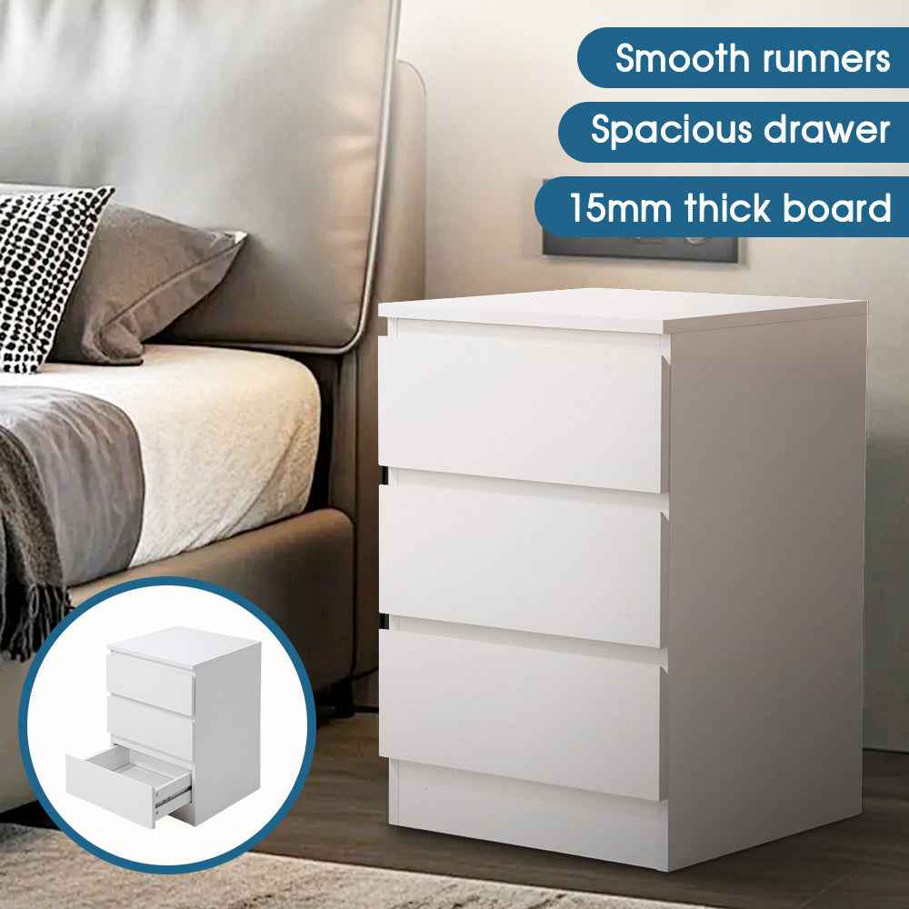 Bedside Table with Three Roomy Drawers and Handle-Free