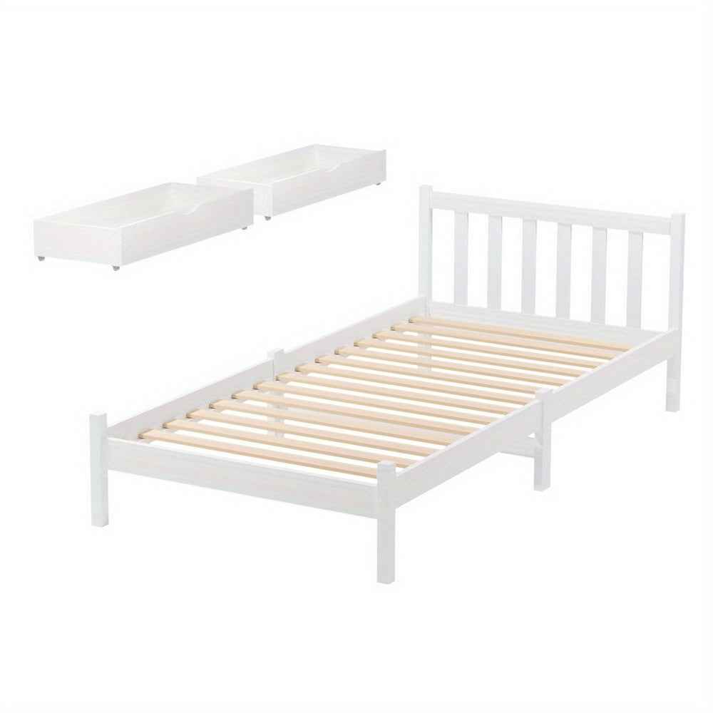 Artiss Single Bed Frame Size Wooden Platform with 2 Storage Drawers White SOFIE
