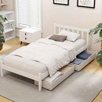 Thumbnail for Artiss Single Bed Frame Size Wooden Platform with 2 Storage Drawers White SOFIE