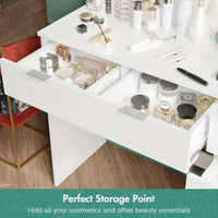 Thumbnail for Dressing Table Stool Set With Large Make Up Mirror 12 LED Bulbs Vanity Desk With 4 Storage Drawers And 1 Cabinet For Women Girls Wooden Home Bedroom Furniture White