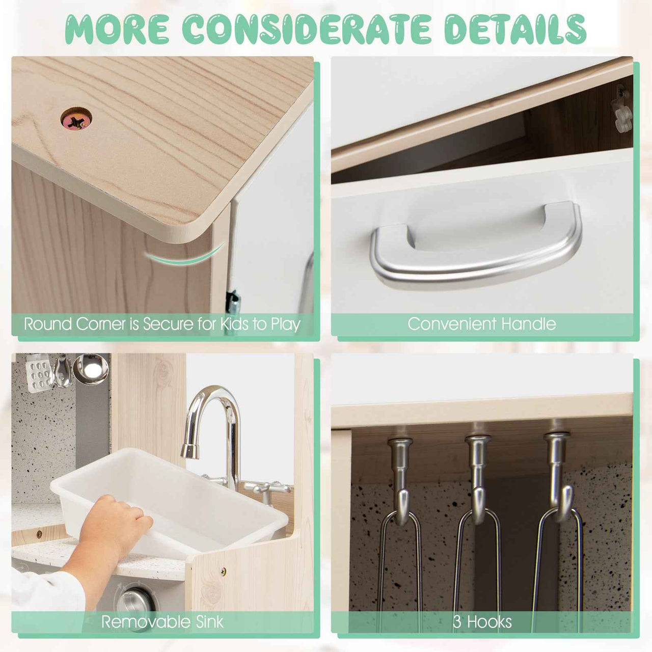 Wooden Corner kids Kitchen Playset | Pretend Cooking Toy with Cookware Accessories, For 3+