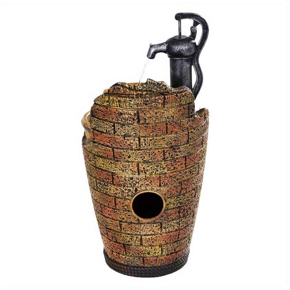 Garden Solar Fountain Water Feature Outdoor Cascading Hand Pump Design 80CM