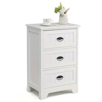 Thumbnail for Side Table 3-Drawer Bedside Table Vintage Nightstand Bedroom Living Room Home White