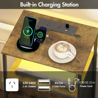 Thumbnail for Advwin Bedside Table 2/3 Fabric Drawers Wooden, LED Nightstand with Charging Station And USB Port