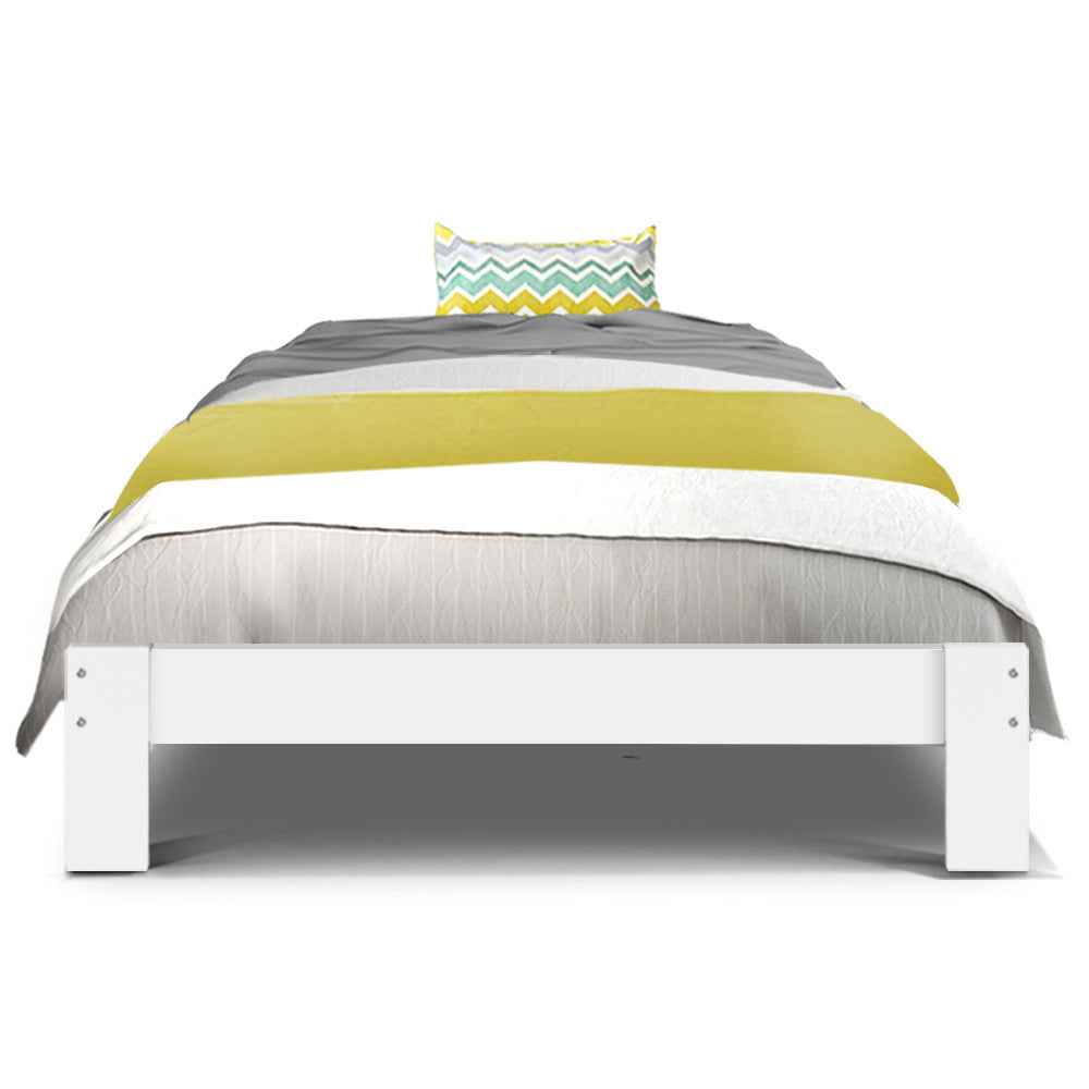 Sturdy Solid Pine Wood Single Bed Frame - White | Space-Saving Storage | Contemporary Design