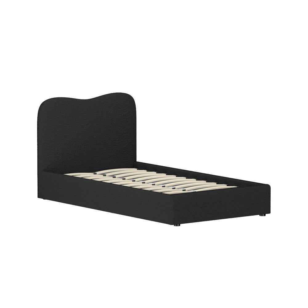 DARA King Single Bed Frame - Elegant Black Boucle Fabric with Padded Headboard