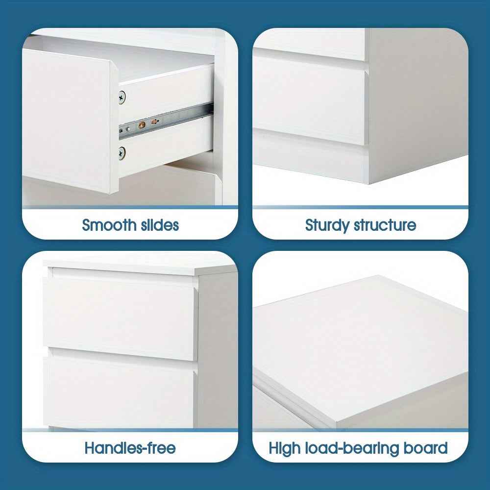Bedside Table with Three Roomy Drawers and Handle-Free