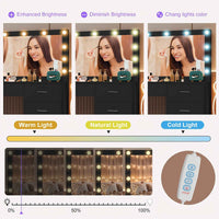 Thumbnail for Black Dresser with Large 11-LED LED Bulbs, Adjustable Pattern & USB Powered - Scandinavian Style Wood & Hardwood Vanity Organizer, 3.2 Cu Ft Storage, 68.58cm Height, Easy Assembly, Dresser Vanity Desk, Modern Aesthetic, Wood Grain Texture