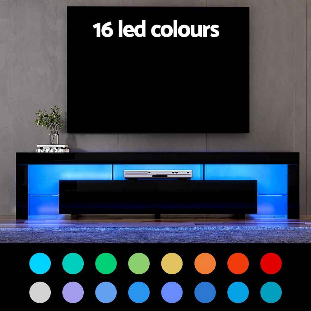 Artiss TV Unit Cabinet Entertainment Unit RGB LED Gloss Furniture 200cm Black