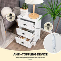 Thumbnail for Side Table 3-Drawer Bedside Table Vintage Nightstand Bedroom Living Room Home White