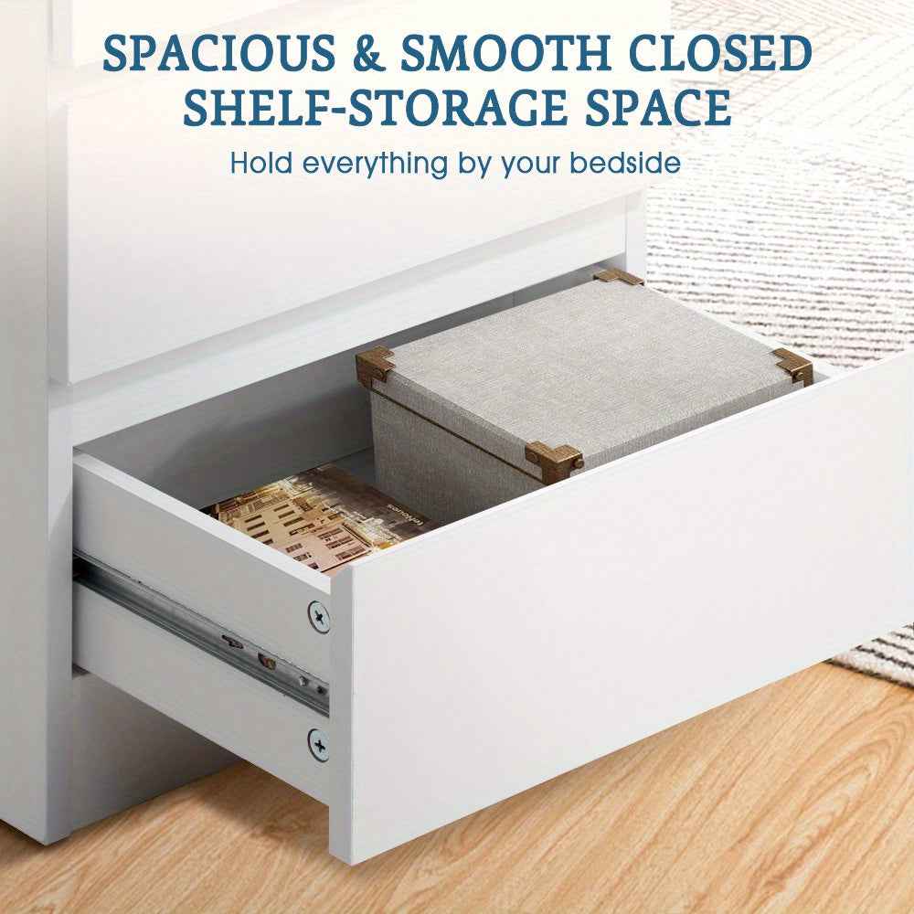 Bedside Table with Three Roomy Drawers and Handle-Free