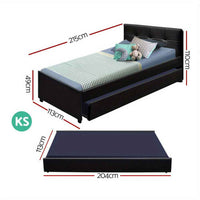 Thumbnail for Modern Black Trundle Bed Frame | King Single Size, Hardwood with Drawers & Tufted Design - Easy Assembly, Contemporary Bedroom Decor