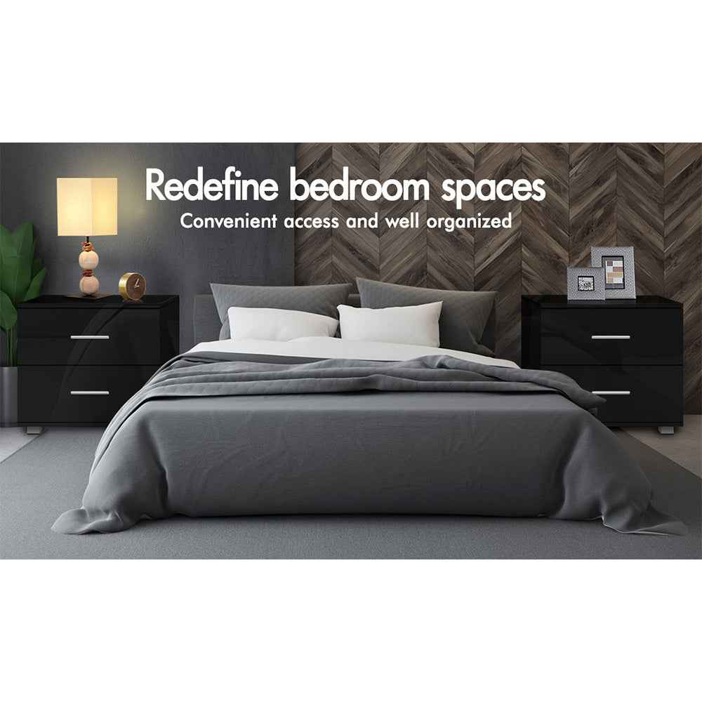 Bedside Table Nightstand 2 Drawers Side Table Storage