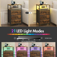 Thumbnail for Advwin Bedside Table 2/3 Fabric Drawers Wooden, LED Nightstand with Charging Station And USB Port