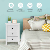 Thumbnail for LIFEZEAL 2x Bedside Tables Wood Side Table Nightstand Storage Cabinet w/3 Drawers White