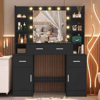 Thumbnail for Modern Black Solid Wood Dresser with Drawers, Illuminated Vanity Mirror And 3 Adjustable Lighting Modes
