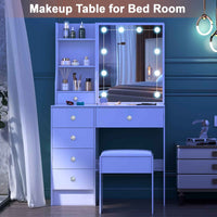 Thumbnail for Modern White Solid Wood Dressing Table with Drawers, Lighting Mirror and 3 Lighting Modes