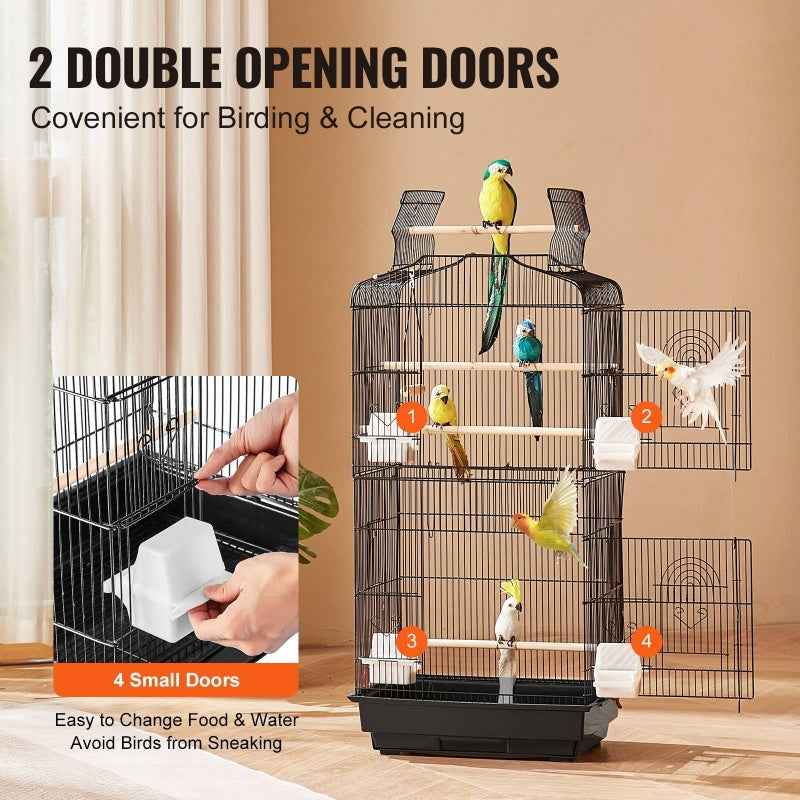VEVOR 99.06cm Hanging Metal Bird Flight Cage for Parakeets, Cockatiels & Small Parrots