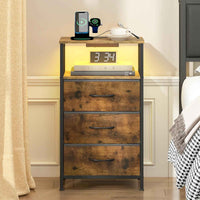 Thumbnail for Advwin Bedside Table 2/3 Fabric Drawers Wooden, LED Nightstand with Charging Station And USB Port