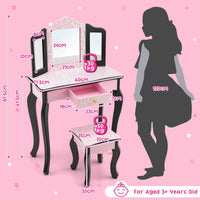 Thumbnail for Pink Kids Vanity Makeup Set Pink Bedroom Dresser with Stool Set and Tri-Folding Mirror