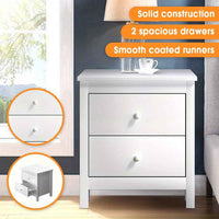 Thumbnail for White Wooden Bedside Table with 2 Large Drawers - Compact 27