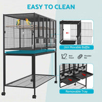 Thumbnail for 2in1 Large Bird Cage 106.5x95x45cm 4 Perches Aviary Parrot Budgie Stand Alone Wheels W/Brake