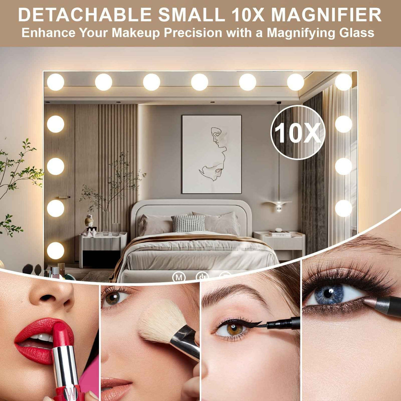 Hollywood Mirror 23.6x20.5in, 17 Dimmable LED Lights, Lighted Makeup Mirror, 3 Colour Lighting Modes