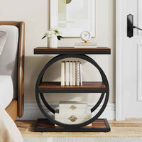 Thumbnail for Industrial Narrow End Table with 3 Storage Shelves Bedside Table - Hall Table