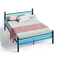 Thumbnail for Ufurniture Queen bed / double bed Metal Platform Bed Frame with LED Headboard & Charging Station