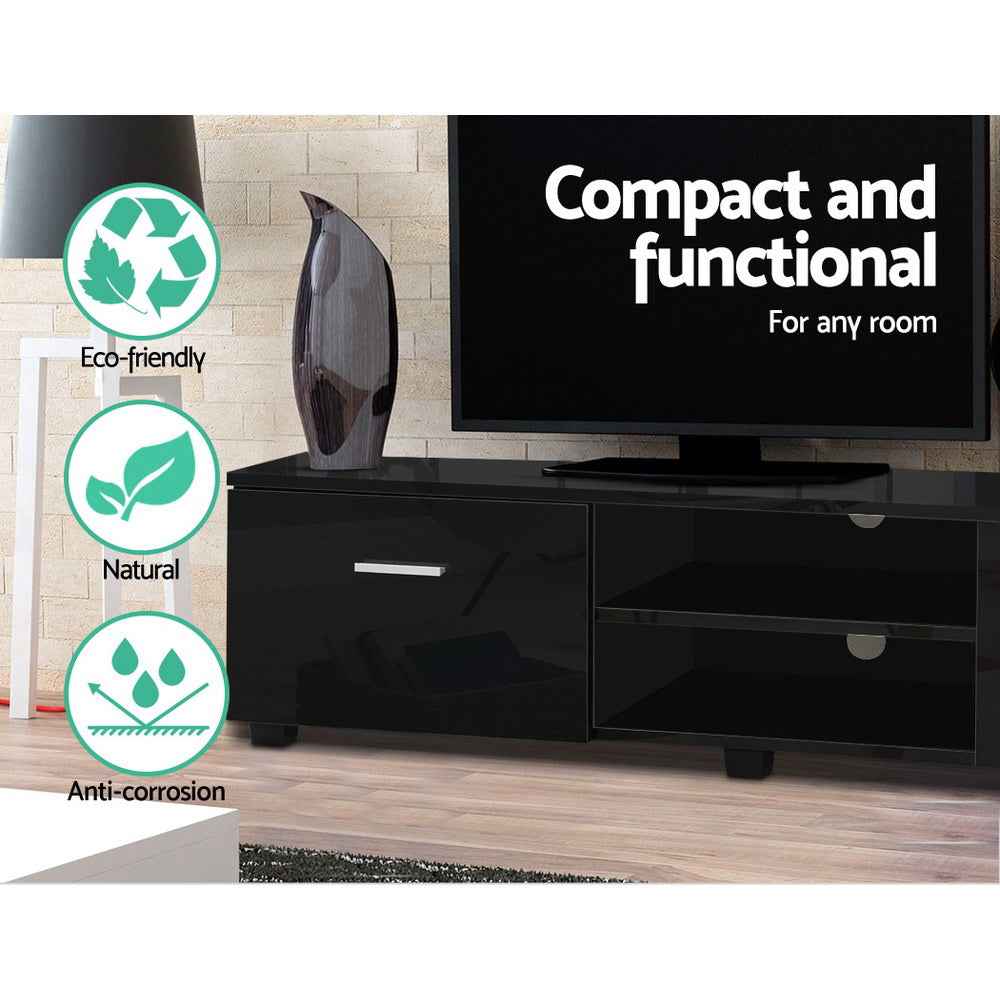 Artiss Entertainment Unit TV Cabinet 140cm Black High Gloss Storage Shelf