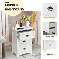 Thumbnail for Side Table 3-Drawer Bedside Table Vintage Nightstand Bedroom Living Room Home White