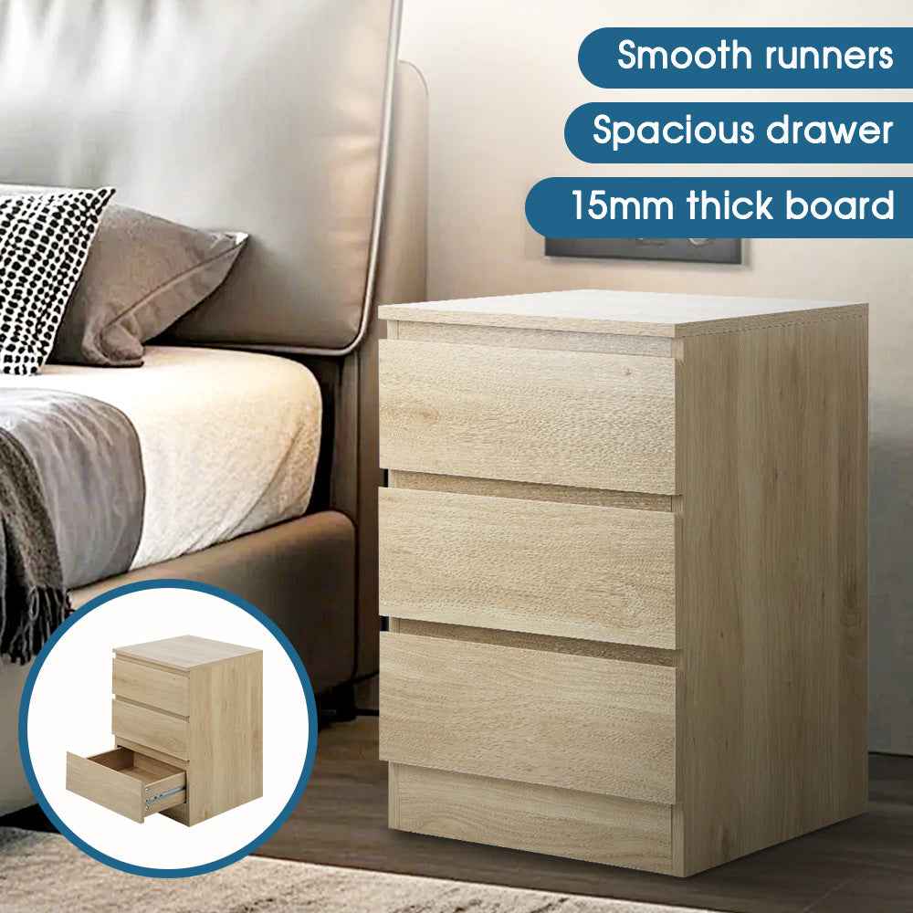 Bedside Table with Three Roomy Drawers and Handle-Free