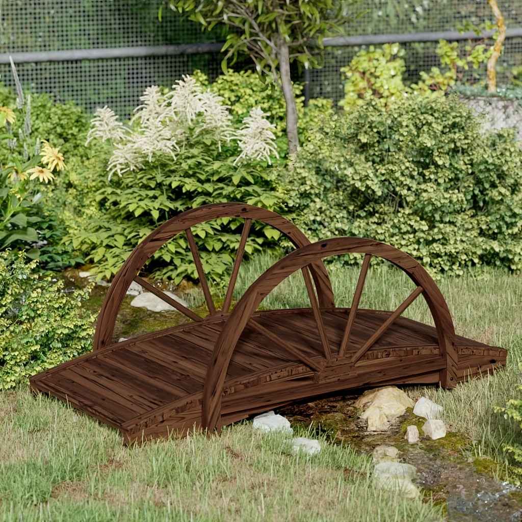 Solid Wood Fir Garden Bridge with Half-Wheel Design, Outdoor Decorative Ornamental Bridge