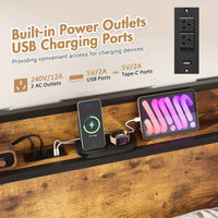 Thumbnail for Advwin Double Bed / Queen Bed Frame with Industrial Storage Headboard, USB Charging Station, and Hardwood Accents