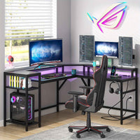 Thumbnail for Gaming Desk with Storage Shelves, Modern L-Shaped Computer Desk, Corner Desk with Monitor Stand, Black