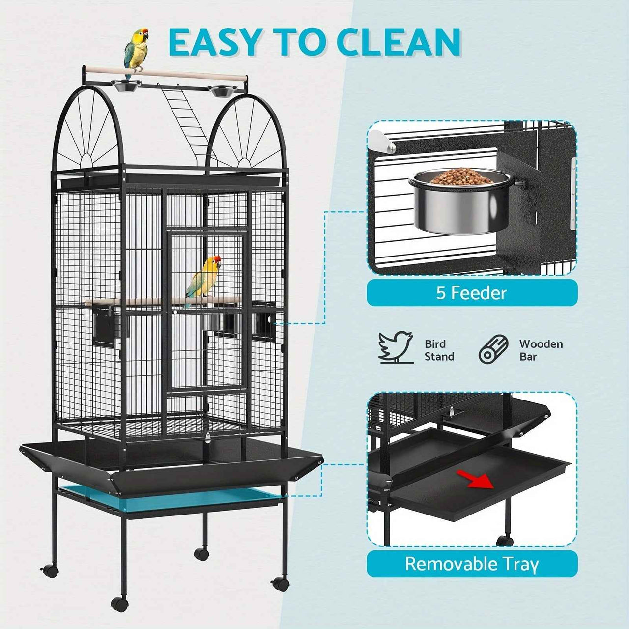 176cm Large Advwin Bird Cage Parrot Aviary with Stand-alone Perch, Wheels and Brake