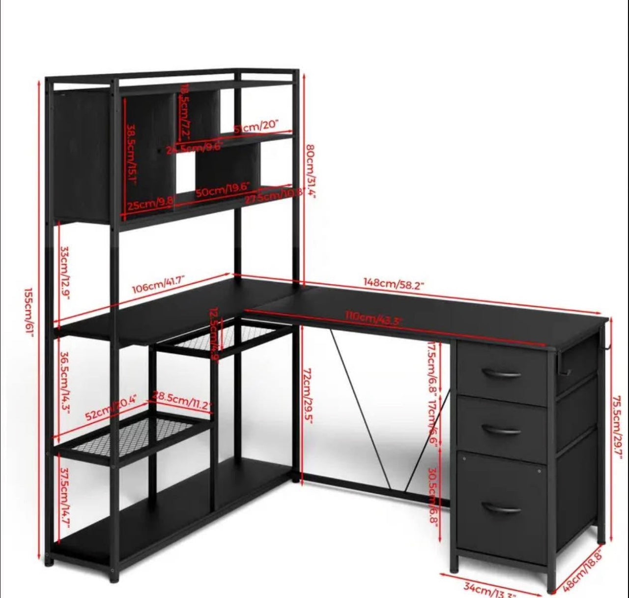 LED Gaming Desk – Corner Computer desk Table w/ Storage & Drawers and led lights