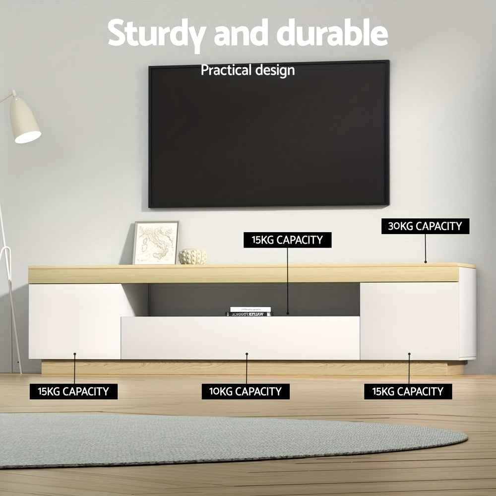 Lior 71" Modern TV Stand Entertainment Center with Dual-Tone White & Wood Finish, 2 Cabinets & Storage Drawer