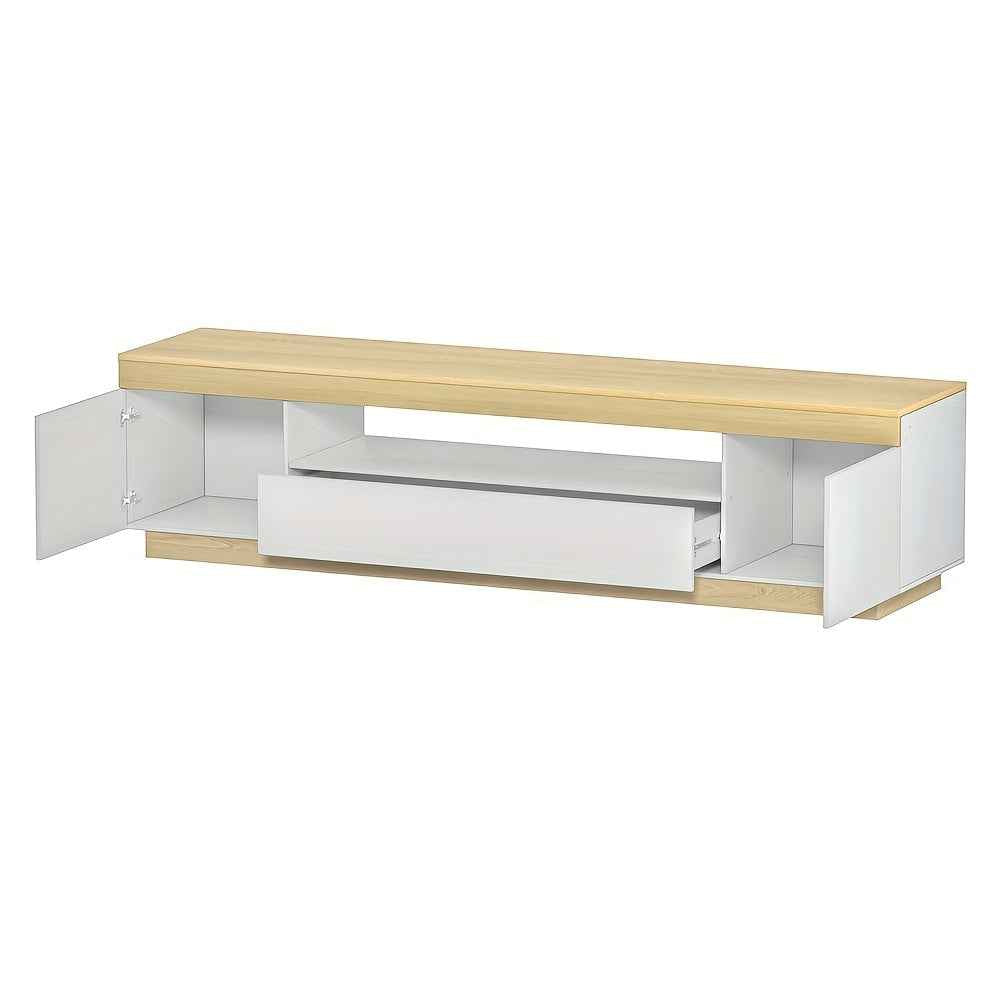 Lior 71" Modern TV Stand Entertainment Center with Dual-Tone White & Wood Finish, 2 Cabinets & Storage Drawer
