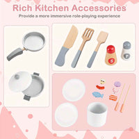 Thumbnail for Pretend Play Kitchen w/Refrigerator Wooden Toy Set Kids Kitchen Cooking Sink Playset Pink