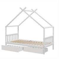 Thumbnail for Artiss Montessori House Toddler Bed Frame with Storage Drawers & Roof | Wooden Toddler Canopy Bed