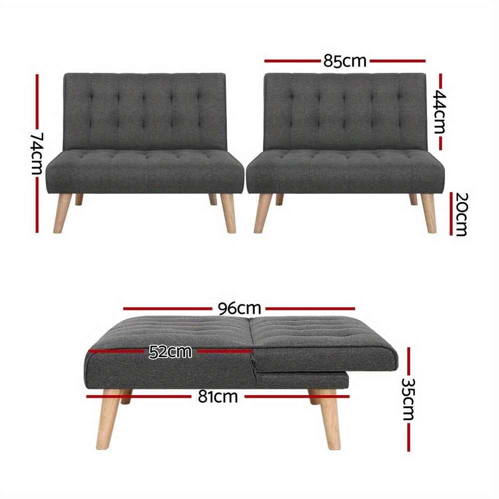 Artiss 2X Sofa Bed Lounge Chair | Convertible Recliner Faux Linen Grey Single Seater Couch Futon