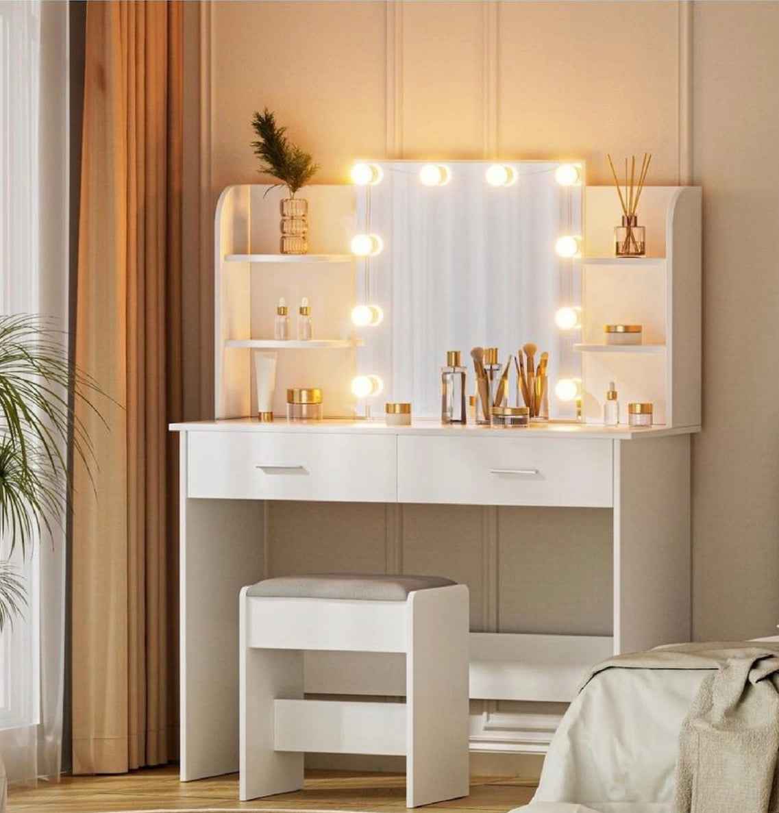 LED dresser with make up chair