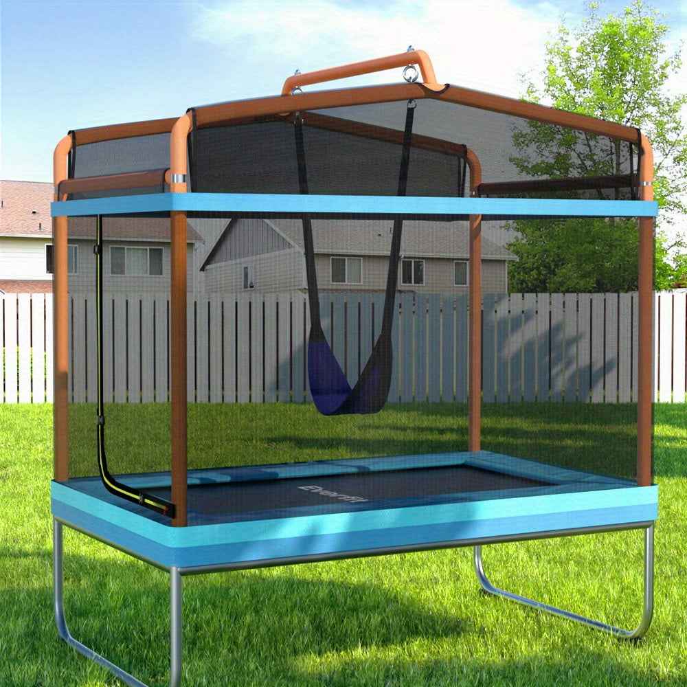 182.88cm Trampoline for Kids w/ Enclosure Safety Net Swing Rectangle Orange