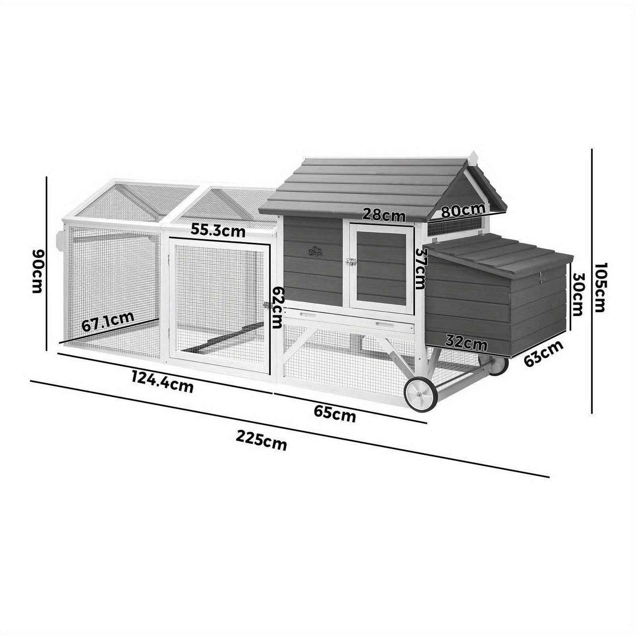 Extra Large Wooden Chicken Coop & Rabbit Hutch with Wheels