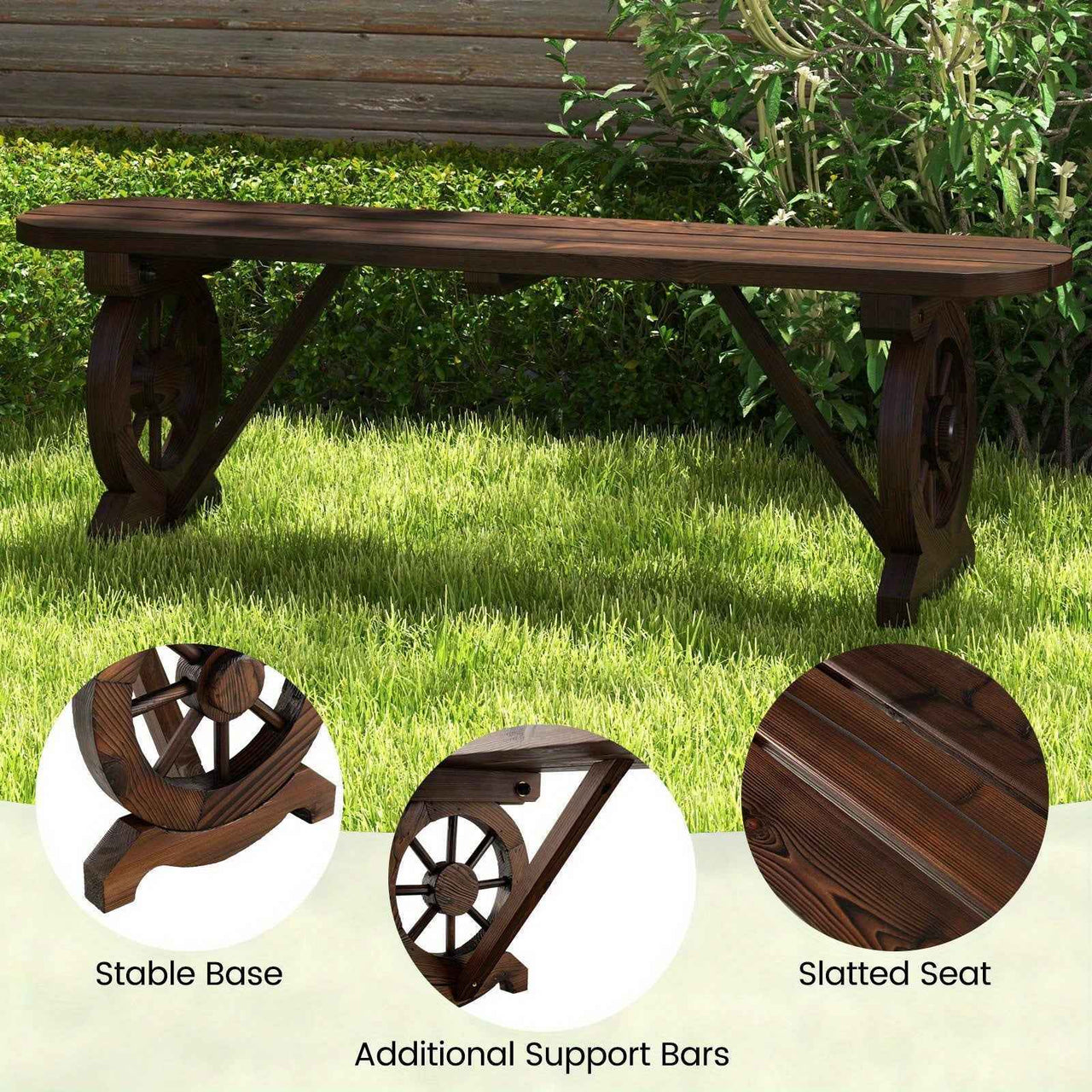 Outdoor Garden Bench wagon wheel Patio , backyard