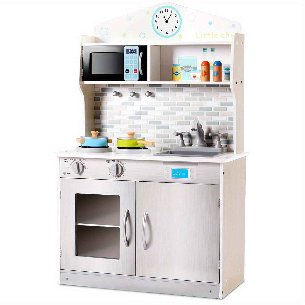 Wooden kids Kitchen Play Set Role Play Set Pretend Cooking Toys Gift w/Cookware