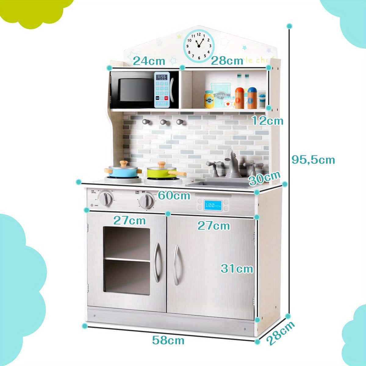 Wooden kids Kitchen Play Set Role Play Set Pretend Cooking Toys Gift w/Cookware