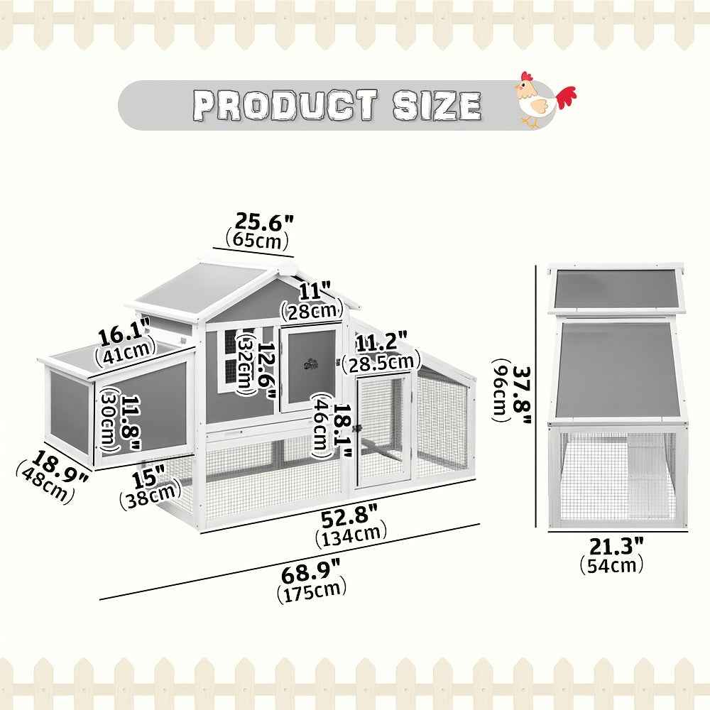 Chicken Coop Rabbit Hutch Large Wooden House Run Hatch Box Open Roof