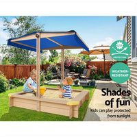 Thumbnail for Keezi Kids Sandpit Wooden Sandbox with Canopy,  101cm, Bench Seat and Toys